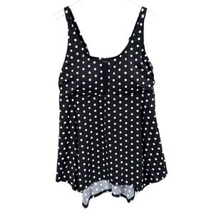 Swimsuits For All 365 Tankini Top Longer Length Plus Size 20 Polka Dot Black